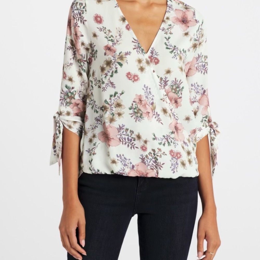 Beacon Floral V-Neck Blouse in Pink and Cream